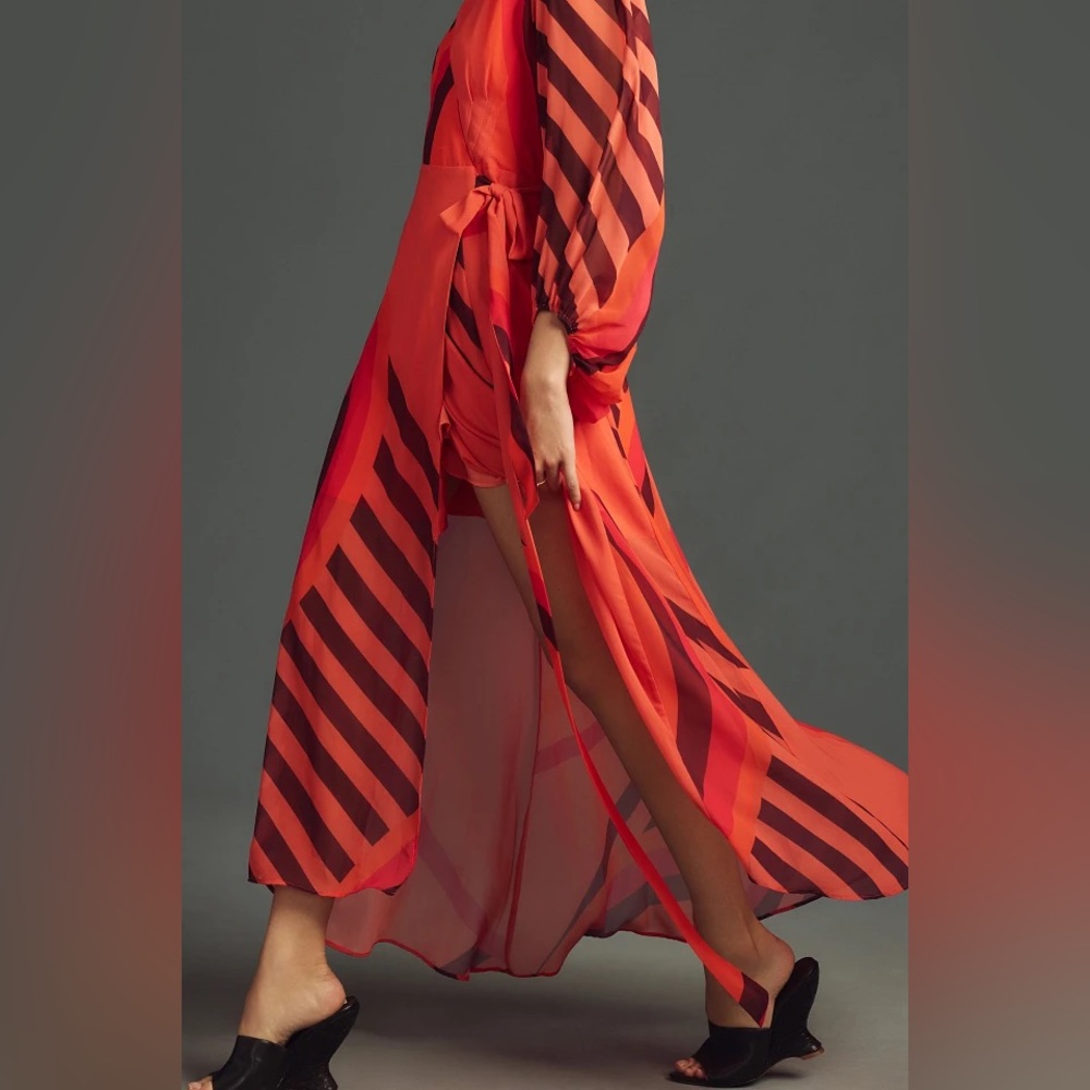 Hutch Lindie Geo Print Long Sleeve Wrap Dress Small Coral Lined NWT $297 - Picture 3 of 5